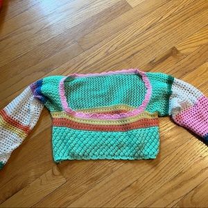 Rainbow crochet long sleeve crop top/cover up